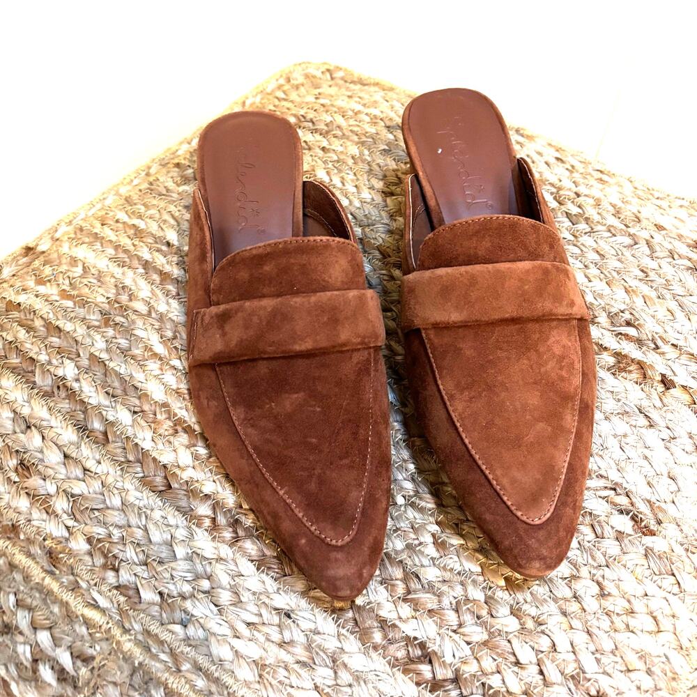 Splendid Loretta Brown Suede Pointed Toe Block Heel Mule Loafers Size 8 Office